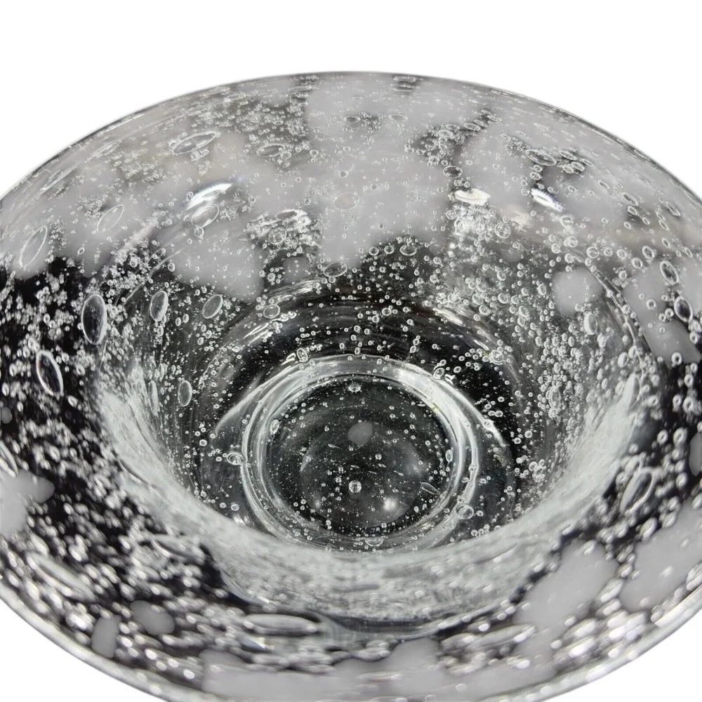 Vintage Hand Blown Footed Clear Art Glass Bowl Dish With Large Air‎ Bubbles